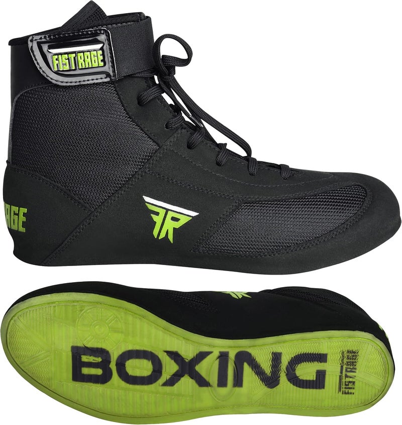 Velo FISTRAGE Leather Kick Boxing Shoes – Lightweight Genuine Leather Boots for Men, Youth & Adults | Unisex Pro Training, Fighting & Sports Shoes – Green Mesh Design - Image 4